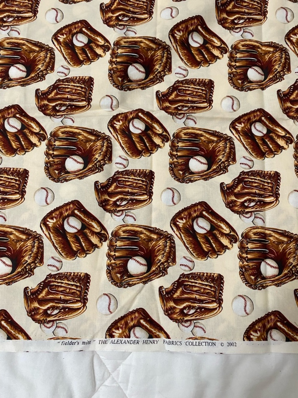 Alexander Henry Baseball Glove Print Fabric Fielders Mitt 28” x 42”